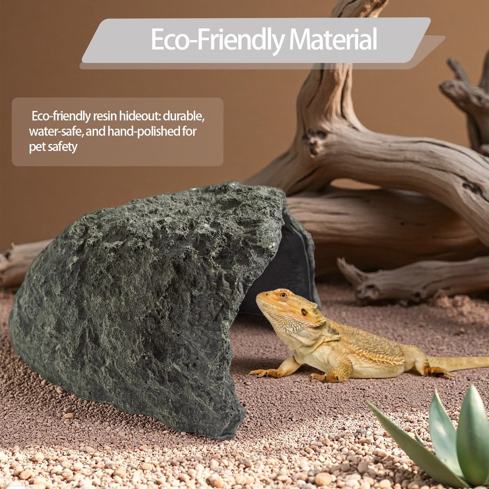 HSIFMATE extra large reptile hide rock cave, natural design enhances enclosure aesthetics and hiding spots.