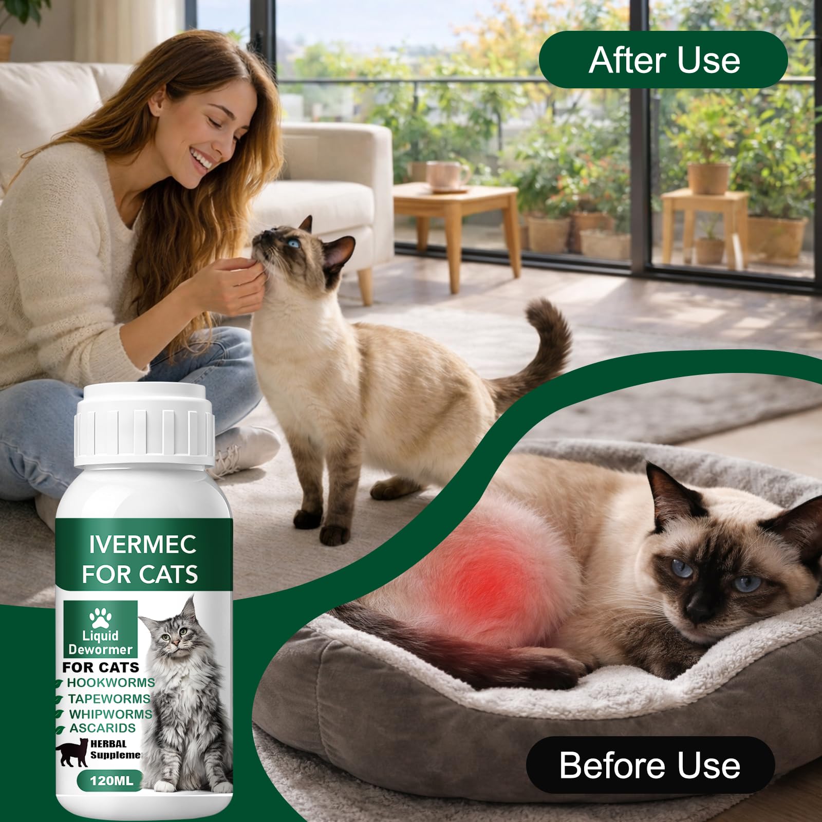 HSL Cat Dewormer Liquid measuring dropper supports accurate dosing.