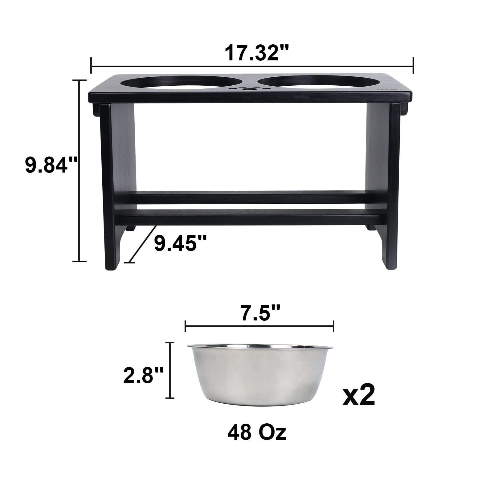 HTB elevated dog bowls anti-slip pads prevent sliding during feeding.