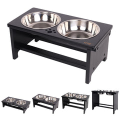 HTB elevated dog bowls stand with two bowls improves feeding posture.