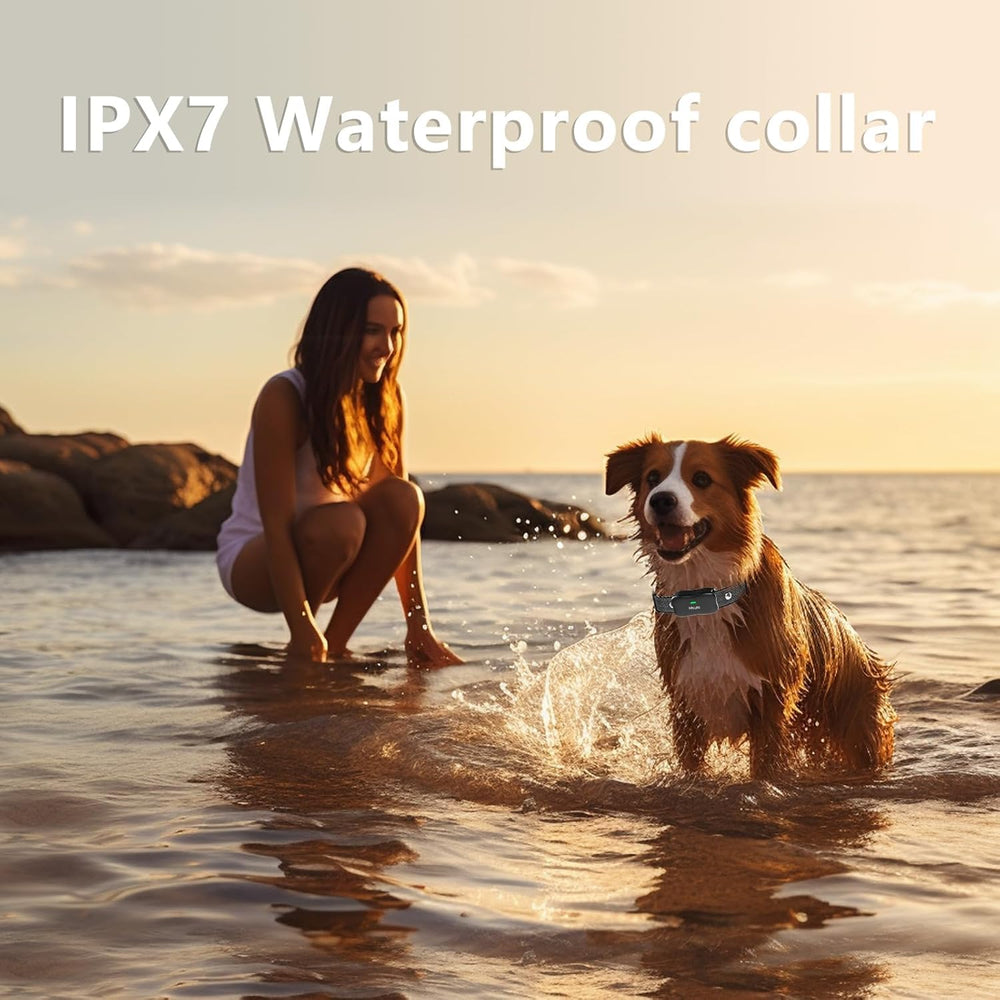Htcuto IPX7 waterproof collar ready for rain, mud, and outdoor use.