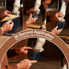 HTtoy hoof tape being applied to a horse hoof for fast wrapping.
