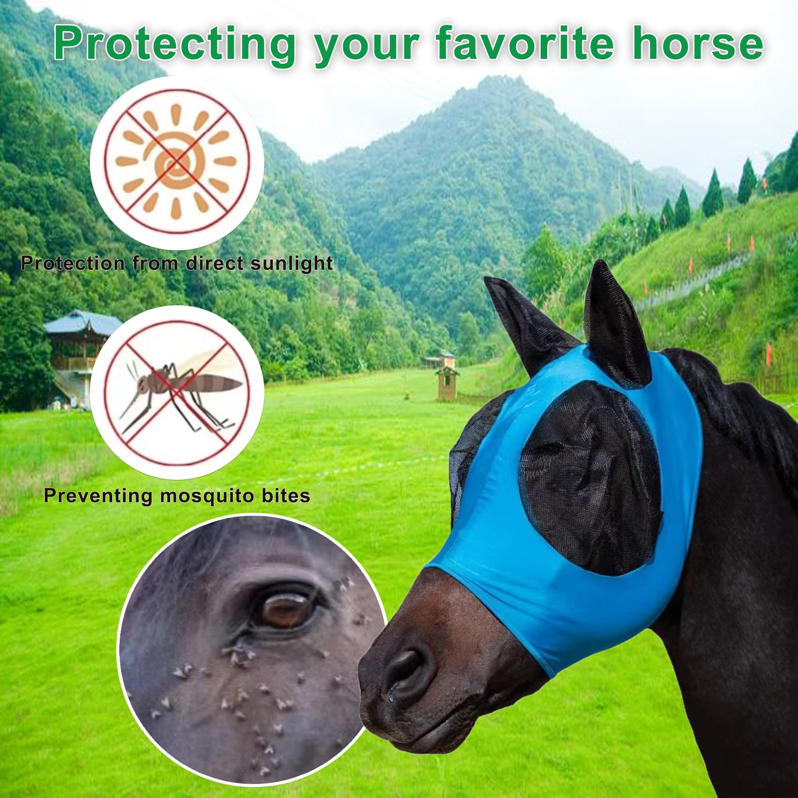 HUAME fly masks for horses, ear protection closeup showing soft edges.