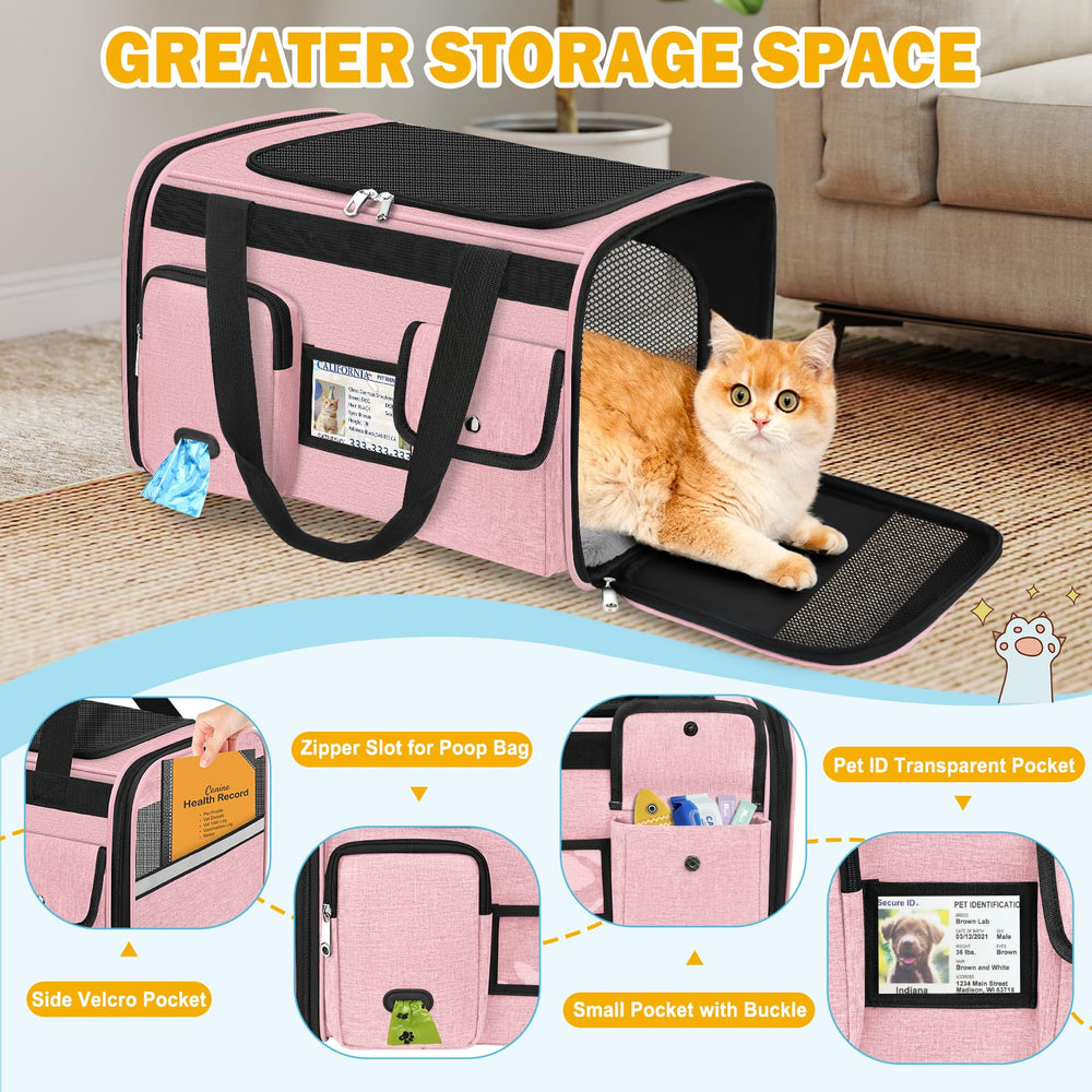 HUANLANG airline-approved carrier showing compact 17x11x11 inch fit for small pets