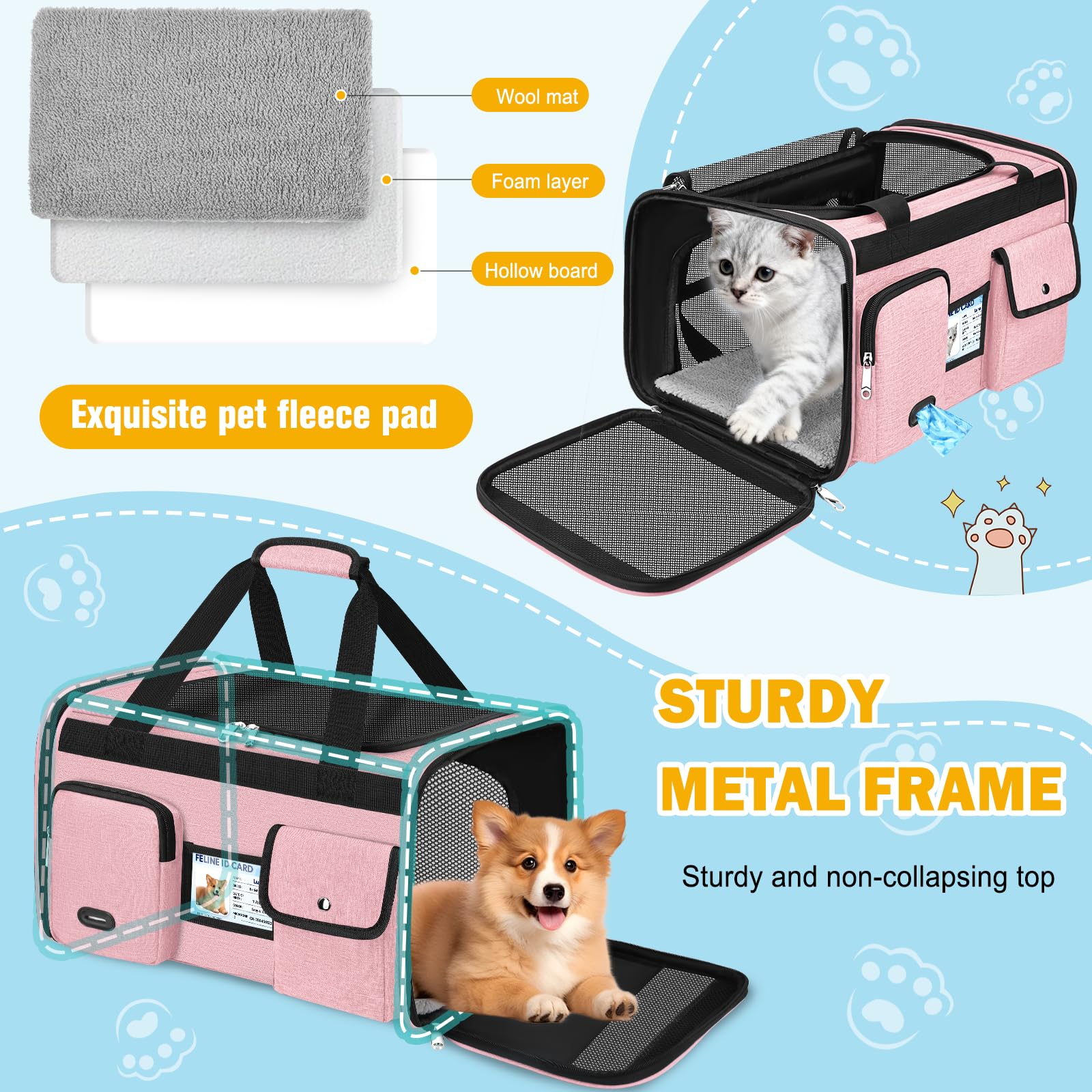 HUANLANG built-in safety leash keeps pets secure while traveling