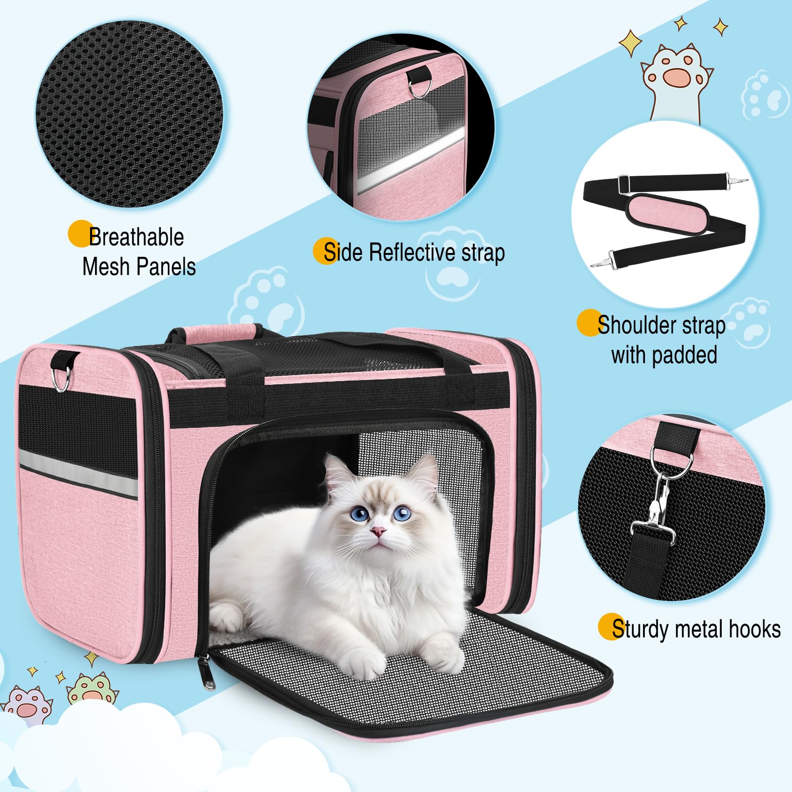 HUANLANG durable carrier with reinforced 600D Oxford fabric resists claws and wear