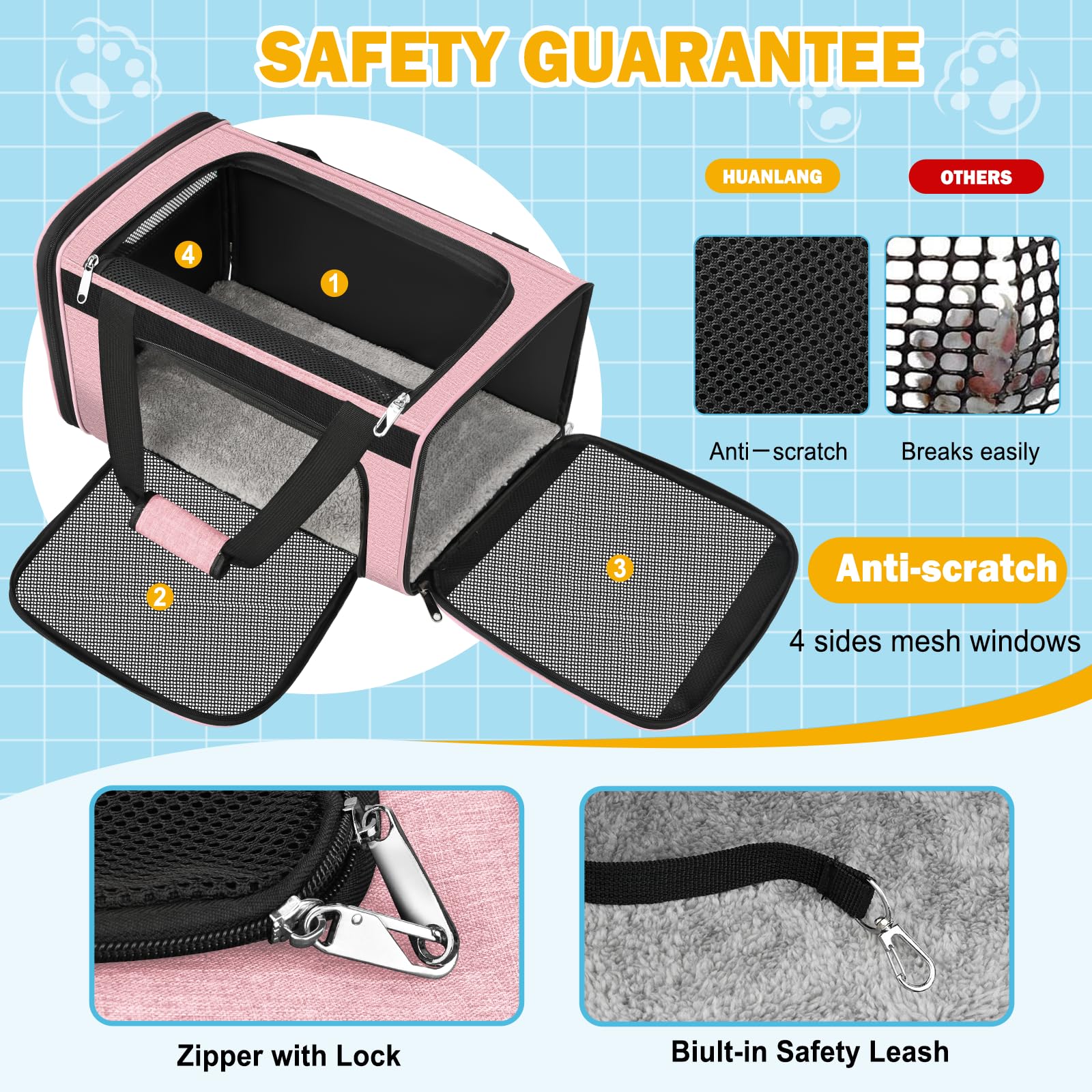 HUANLANG foldable cat bag with padded shoulder strap for easy transport