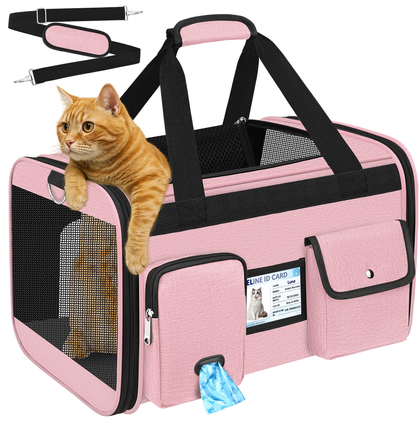 HUANLANG soft-sided carrier with four mesh windows for improved airflow during travel