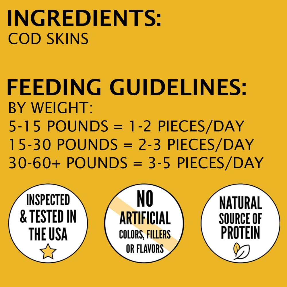 Hubert Premium Cod Skin Crisps packaging detail, single-ingredient simplicity for pets.