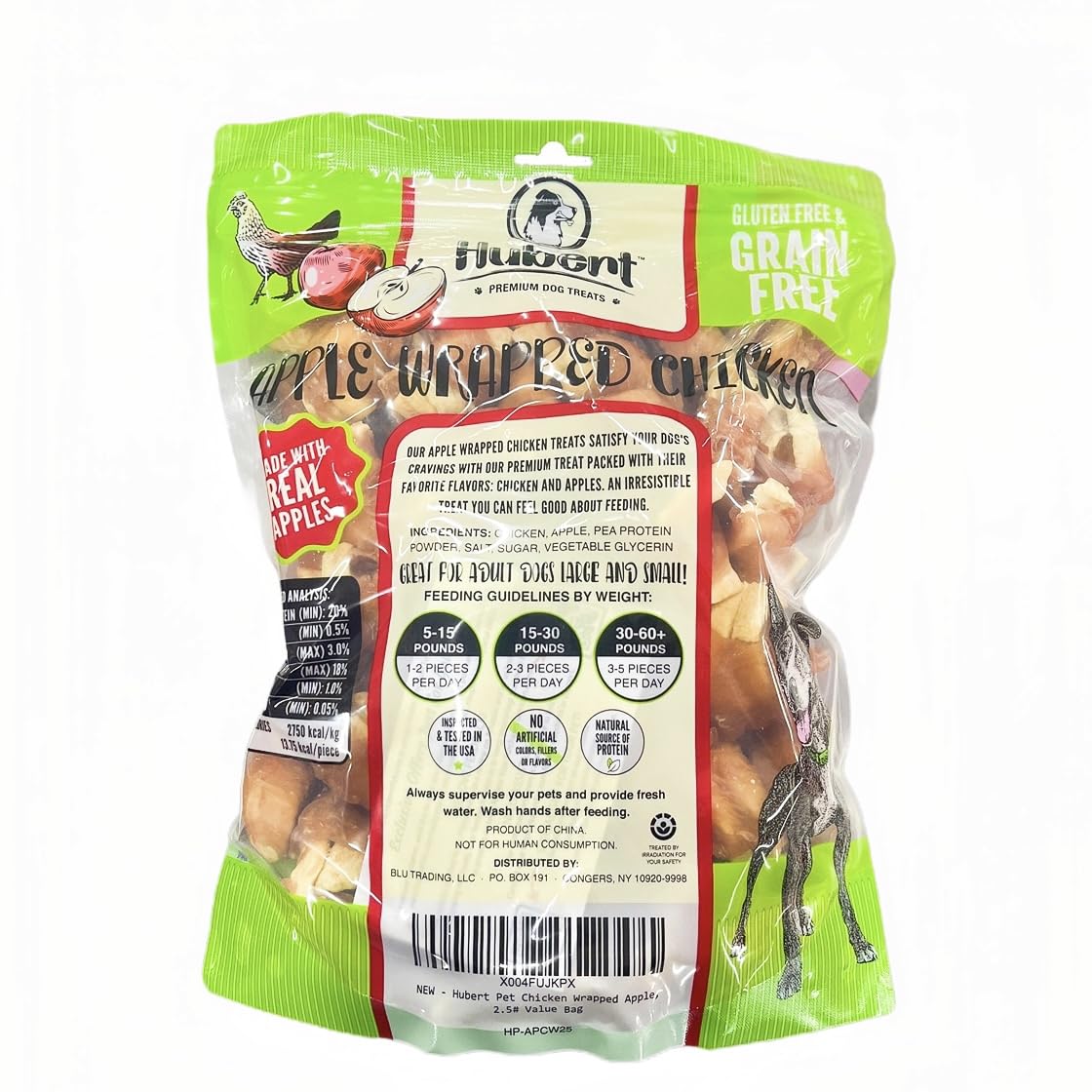 Hubert Premium Dog Treats chicken-wrapped-apple-bites close-up reveals crunchy apple center