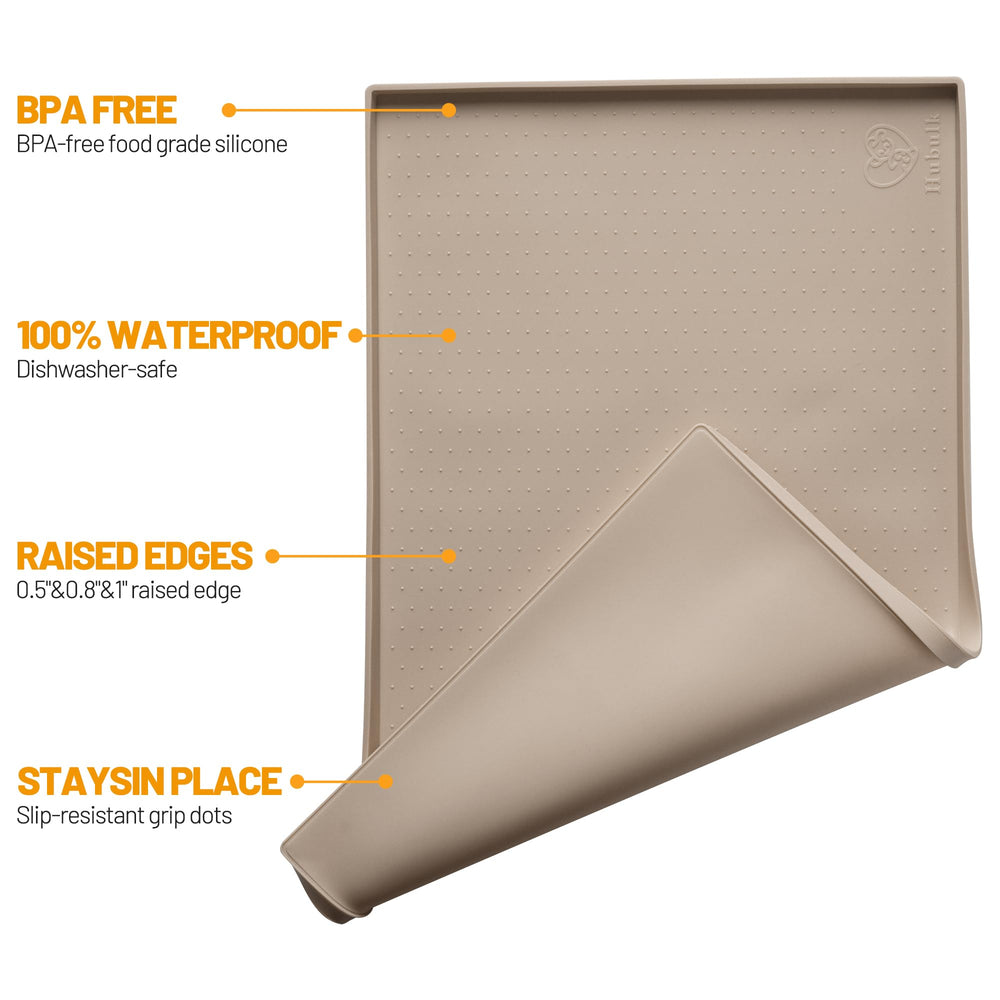 Hubulk mat features anti-slip surface to keep bowls steady during meals.