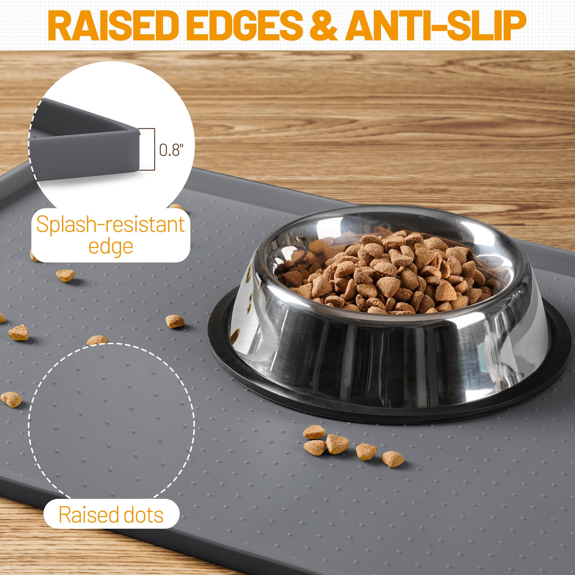 Hubulk raised-edge design contains spills and drips.