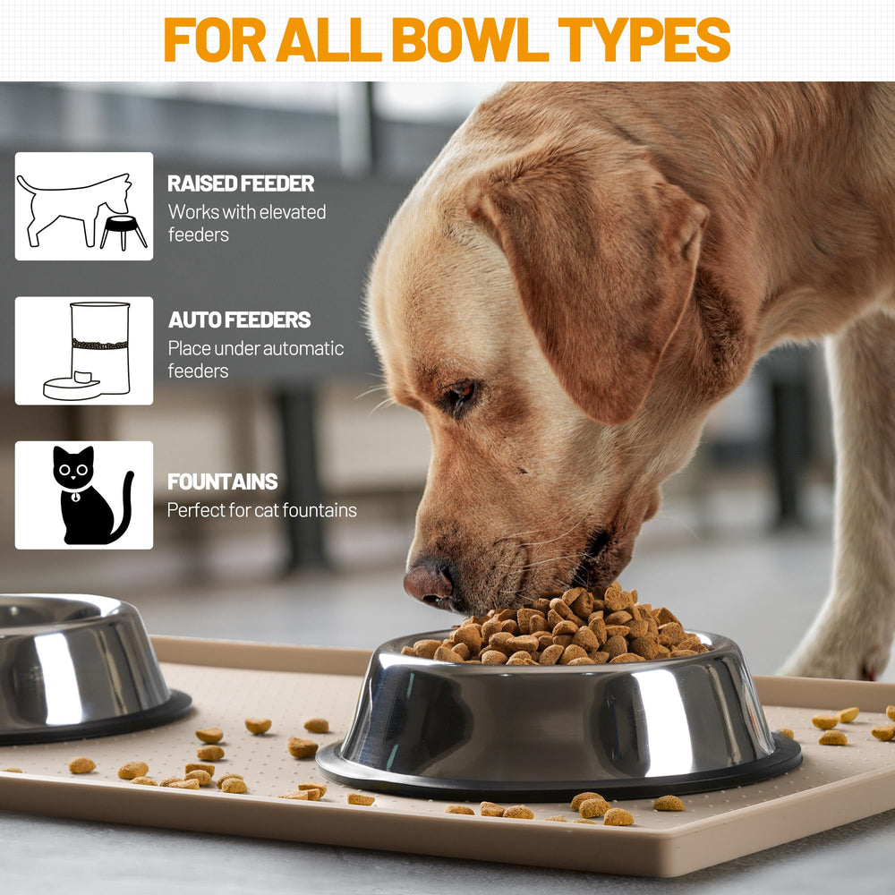 Hubulk mat placed under bowls and fountains for mess prevention.