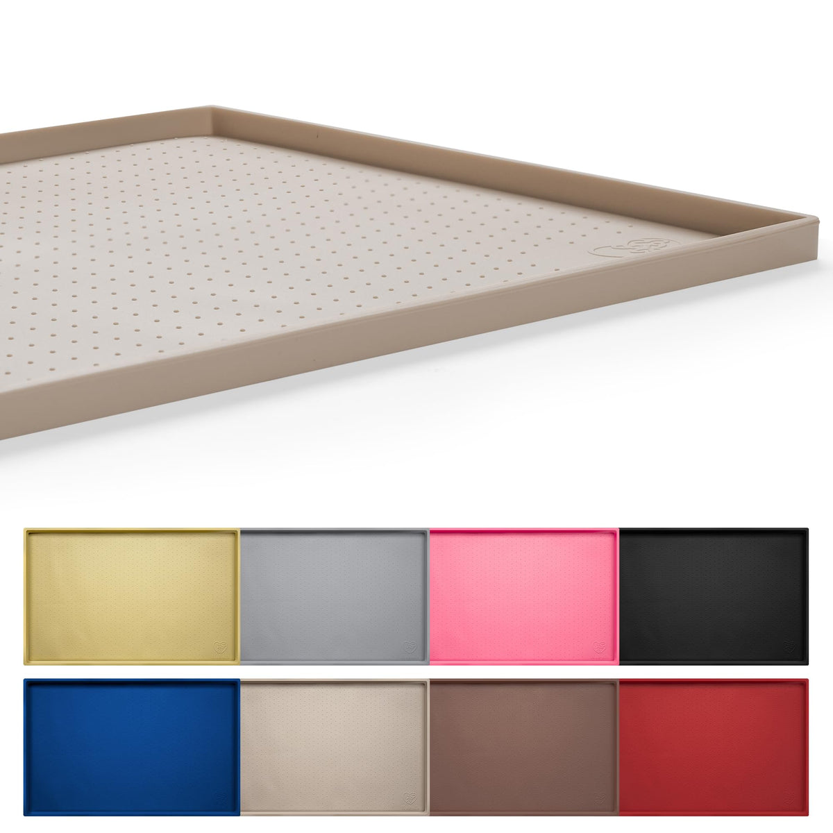 Hubulk dog feeding mat with waterproof surface and raised lip to contain spills.