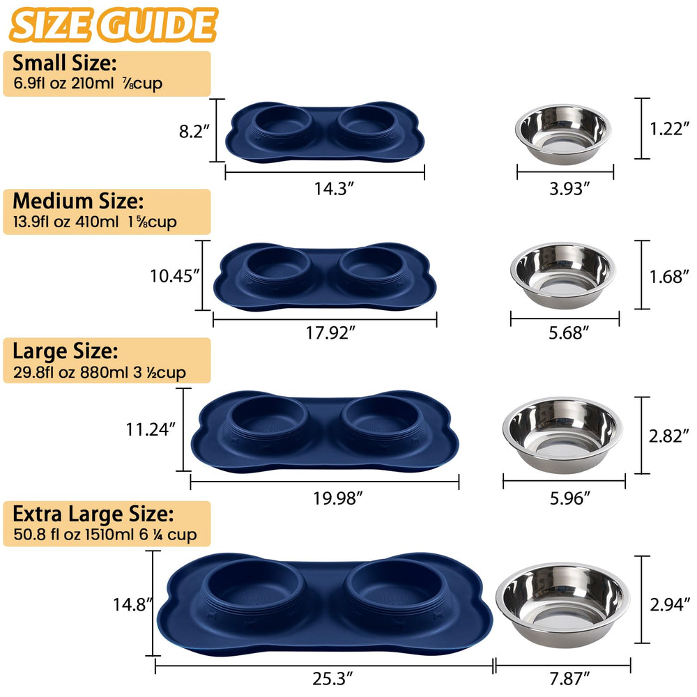 Hubulk navy blue bowls on a non-slip base stay in place while eating.