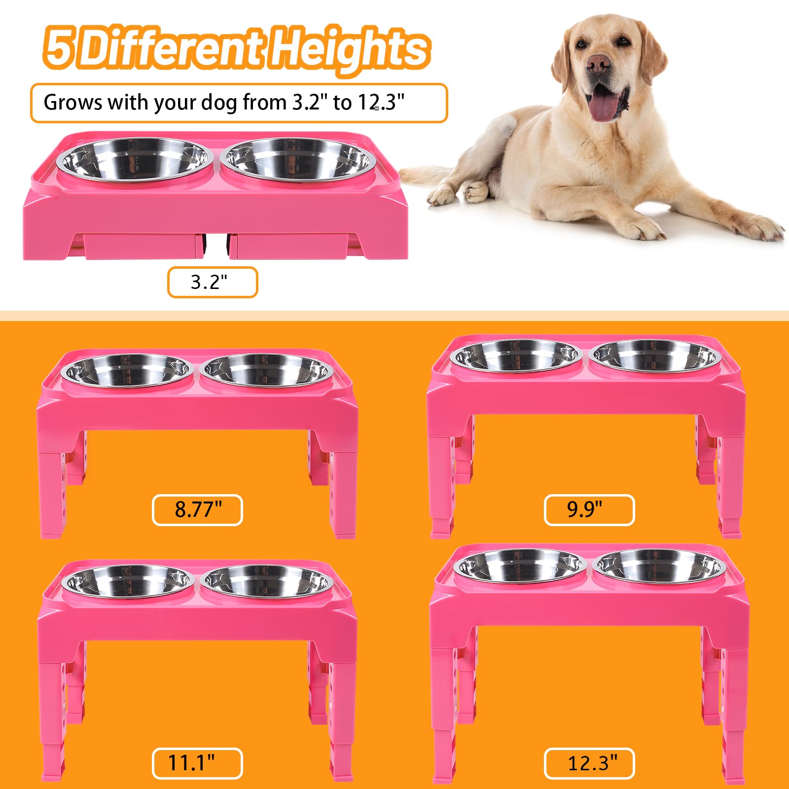 Hubulk adjustable-height bowls adapt as your dog grows.