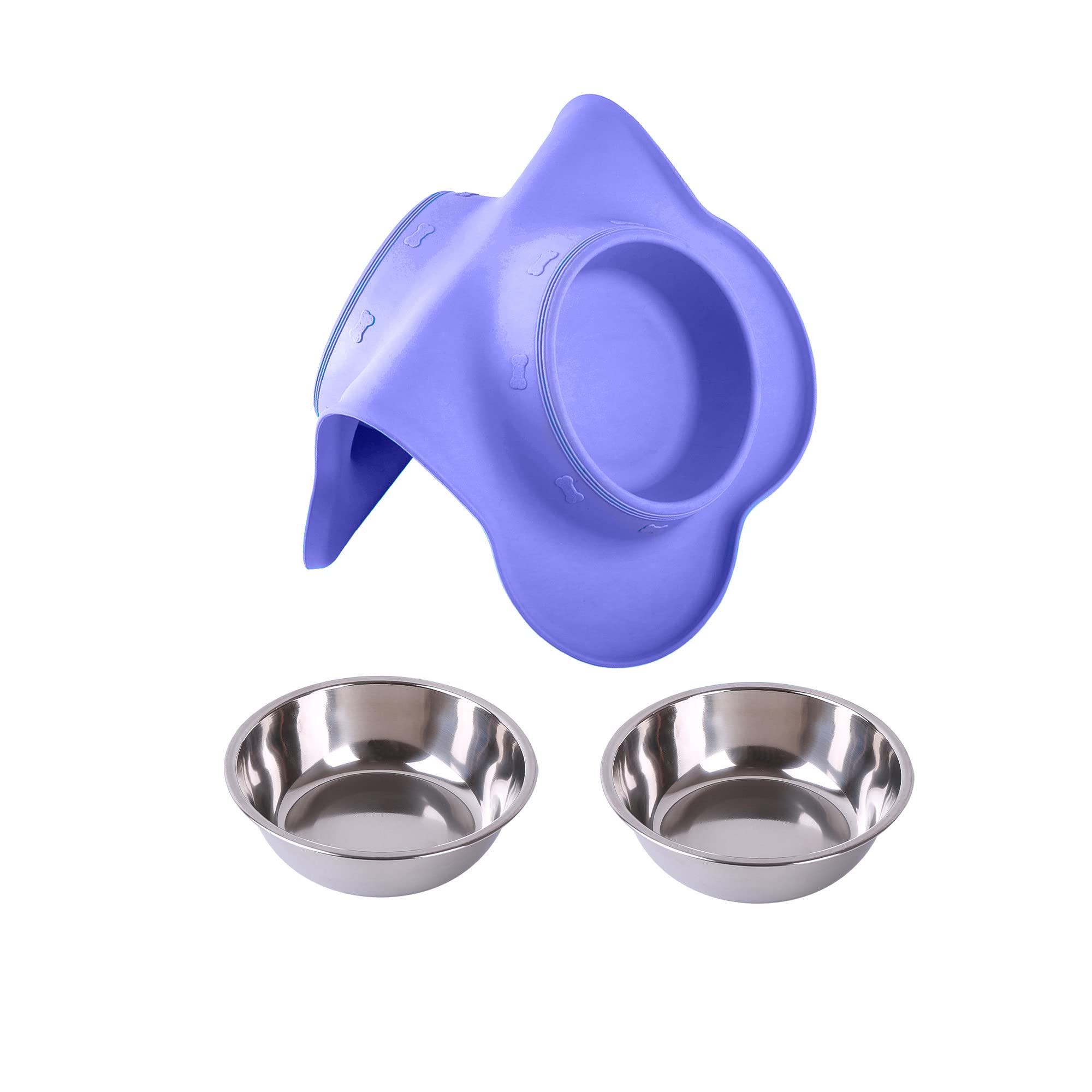 Medium purple Hubulk bowl set ready for comfortable pet meals.