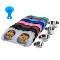 Hubulk pet bowls two-pack with no-spill mat for mess-free meals.