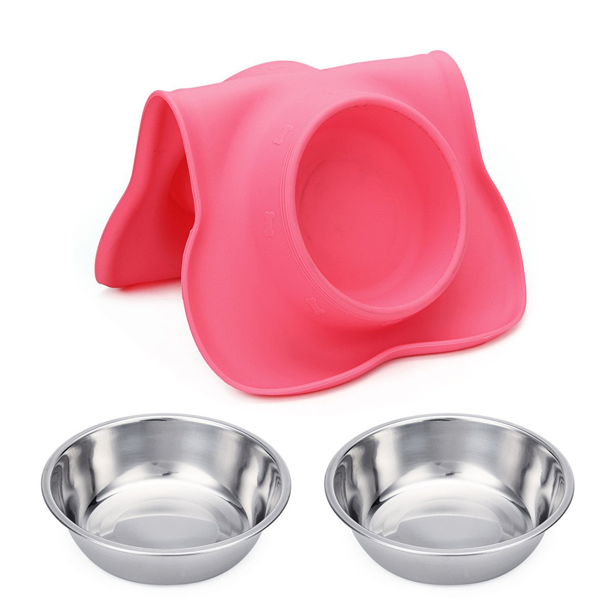 Hubulk pink dining set for multi pet households.