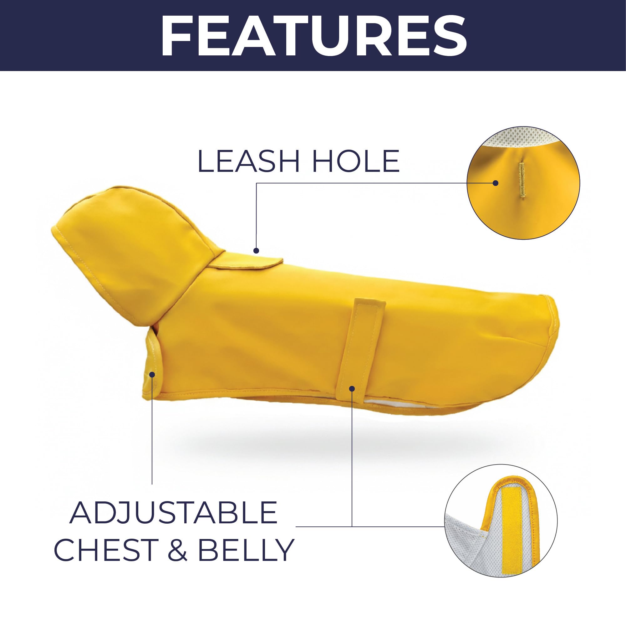 Hudson Hound Dachshund Raincoat chest straps secure a quick, comfortable fit