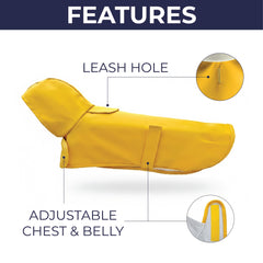 Hudson Hound Dachshund Raincoat chest straps secure a quick, comfortable fit