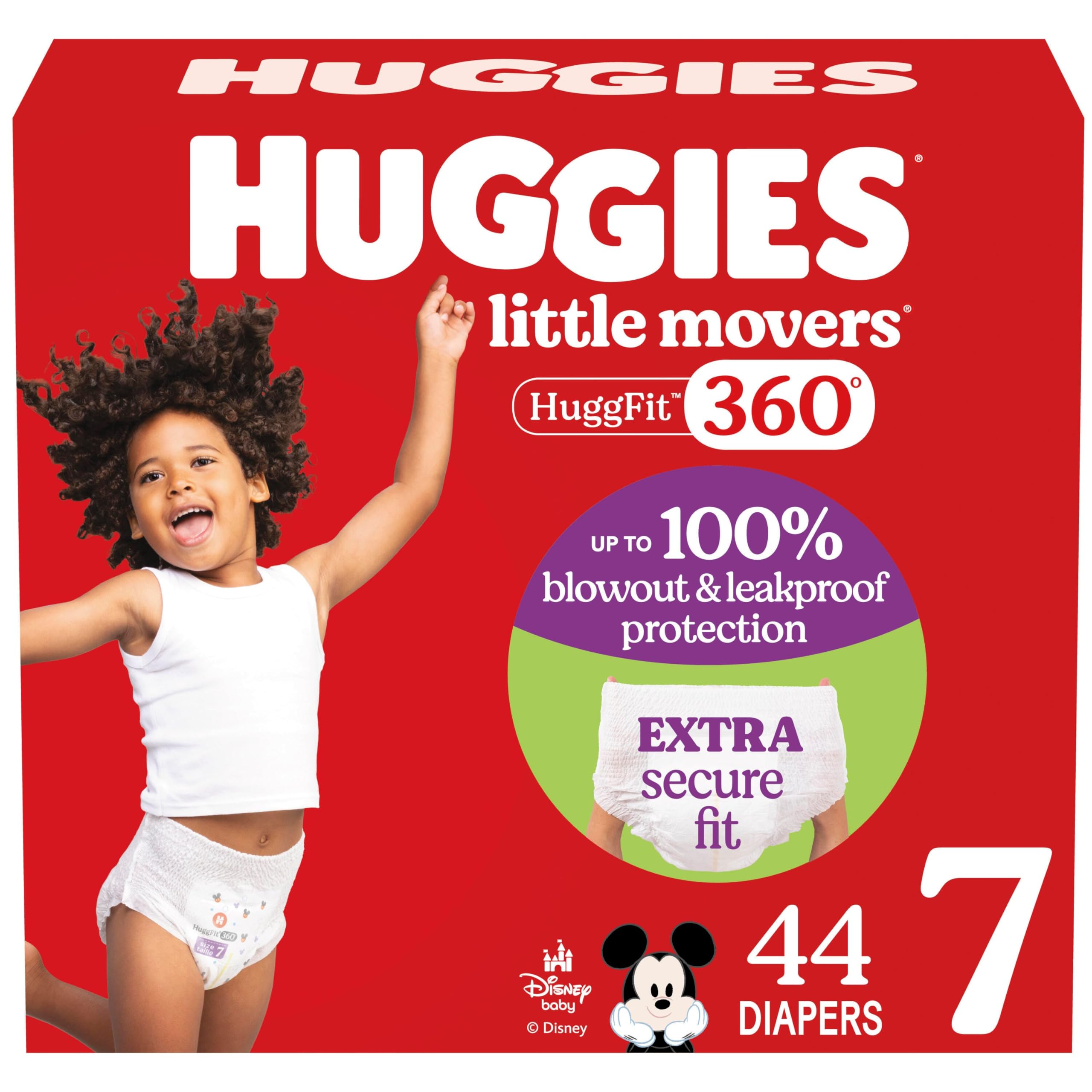 Huggies Little Movers HuggFit 360 front view shows full protection during play.