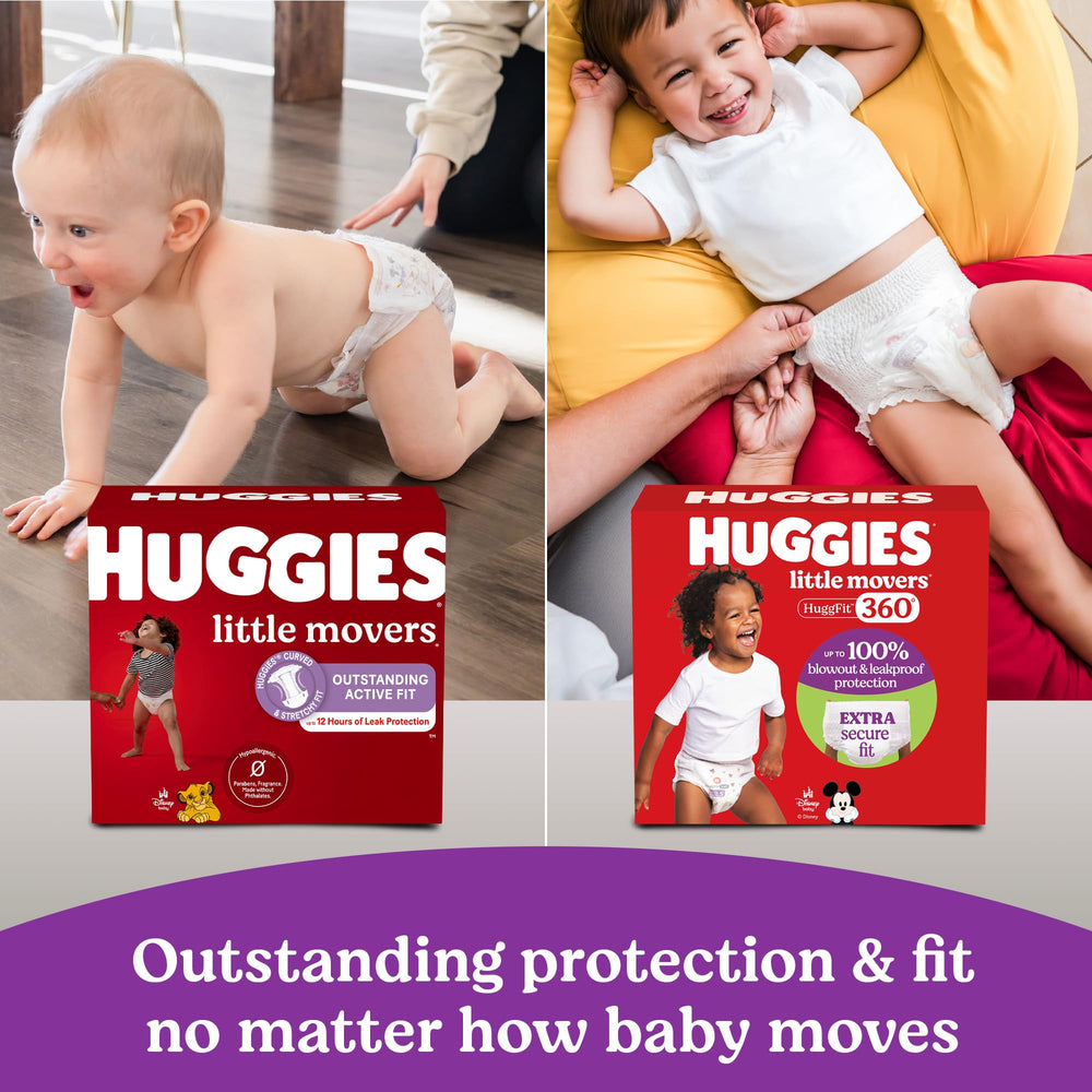Huggies Little Movers HuggFit 360 soft leg guards provide comfort.