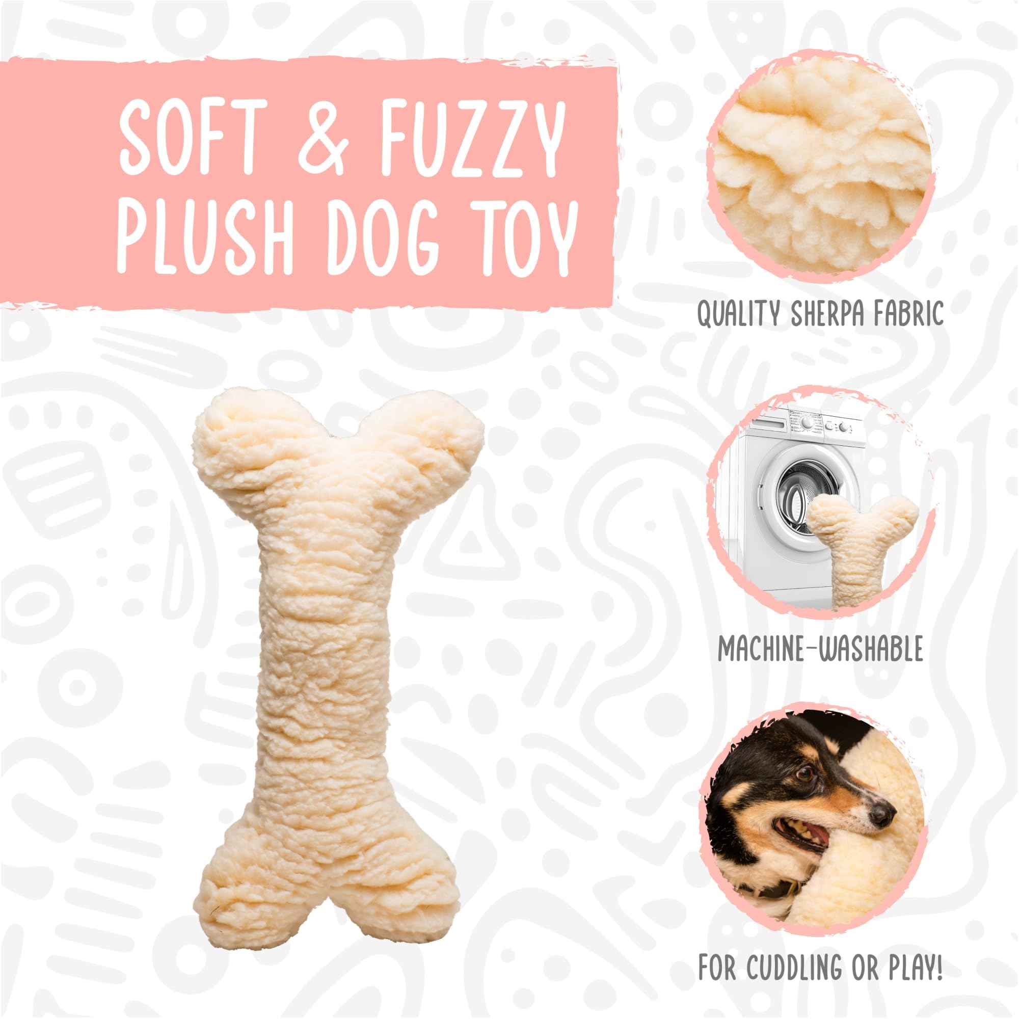 HuggleHounds Plush Bone texture closeup highlights soft fleece for cuddling.