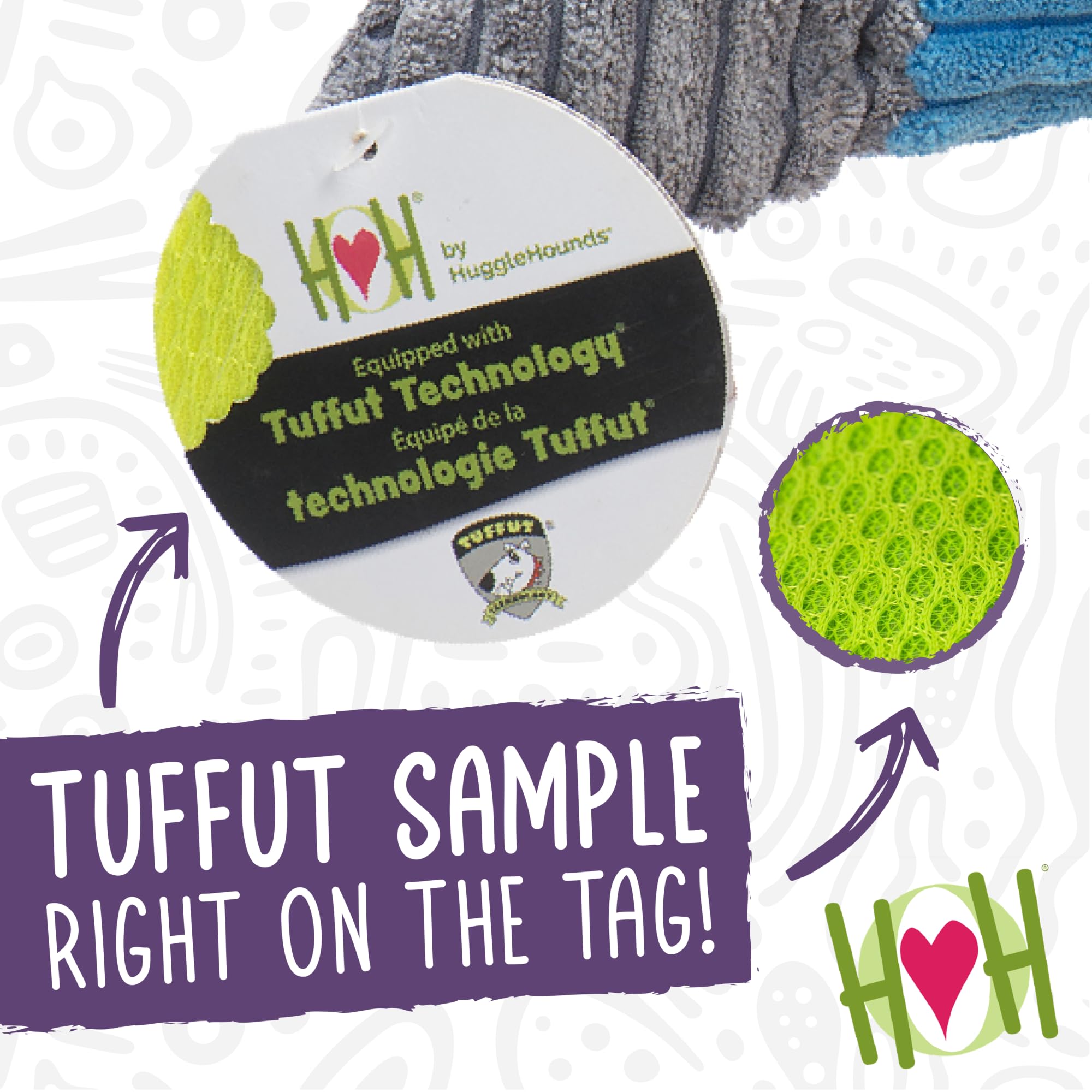HuggleHounds Knottie durability test-ready plush toy withstands rough puppy play.