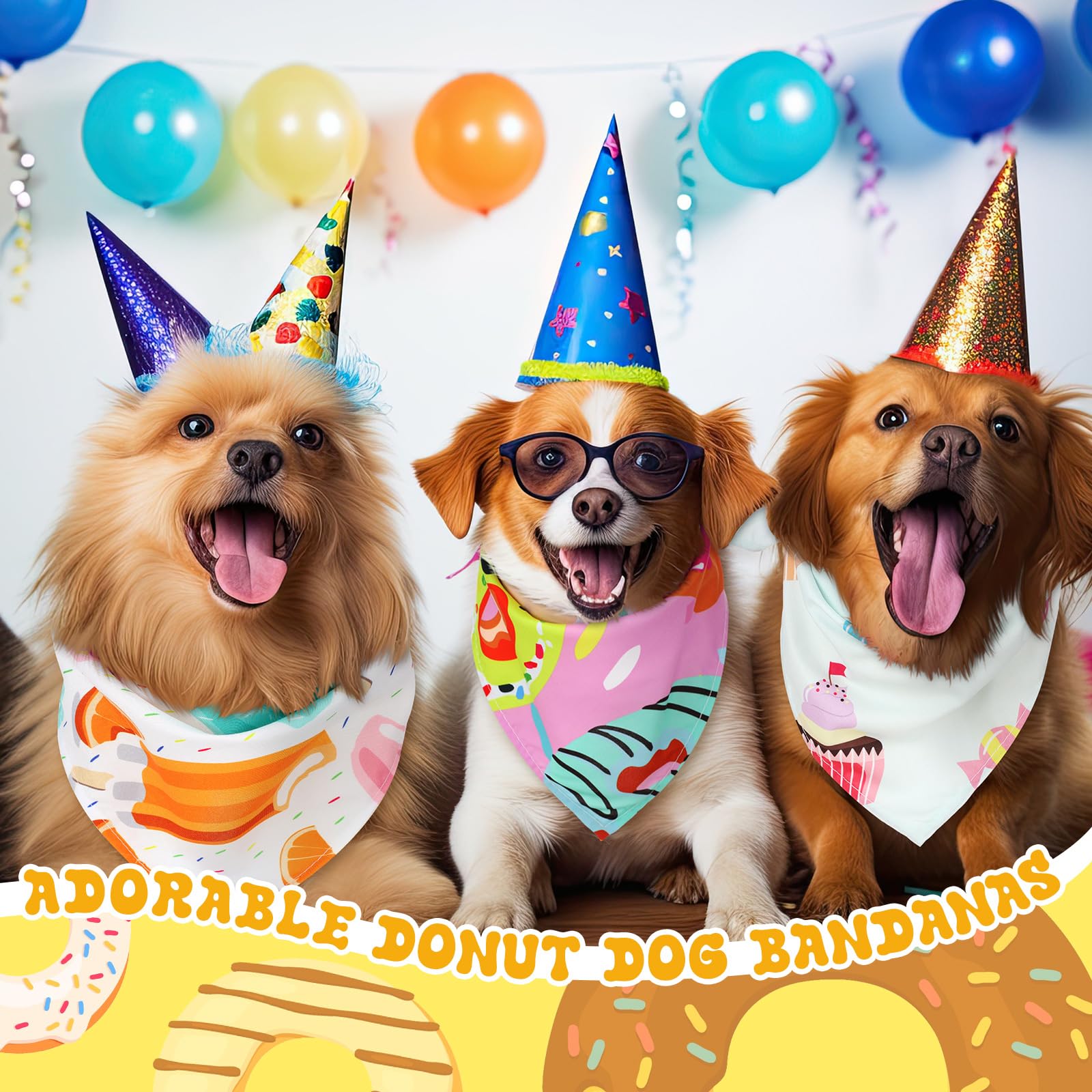 Huhumy Donut Dog Bandanas, adjustable triangle, secure wear during play and outdoor adventures.