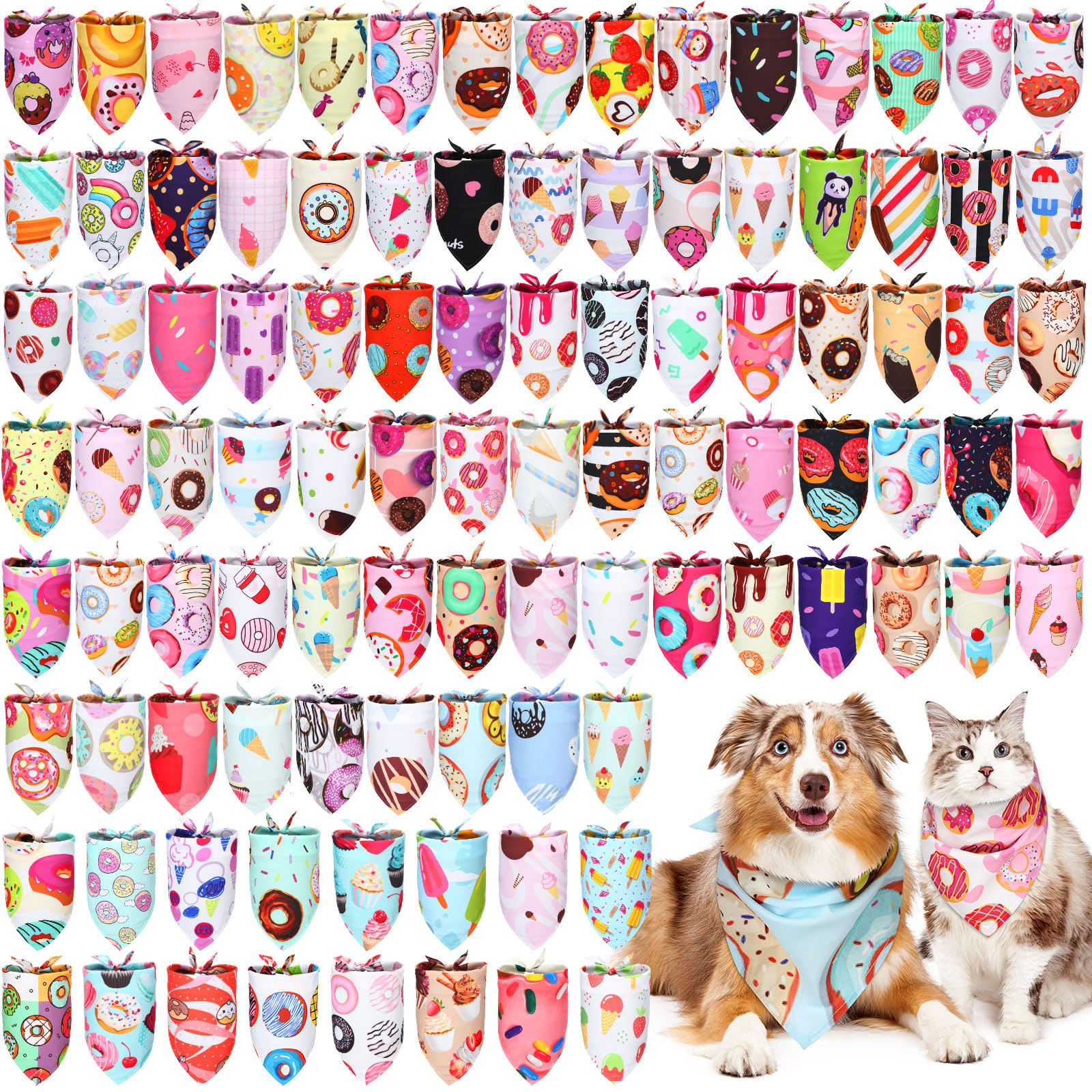 Huhumy Donut Dog Bandana bulk pack, front view, vibrant colors for stylish everyday wear.