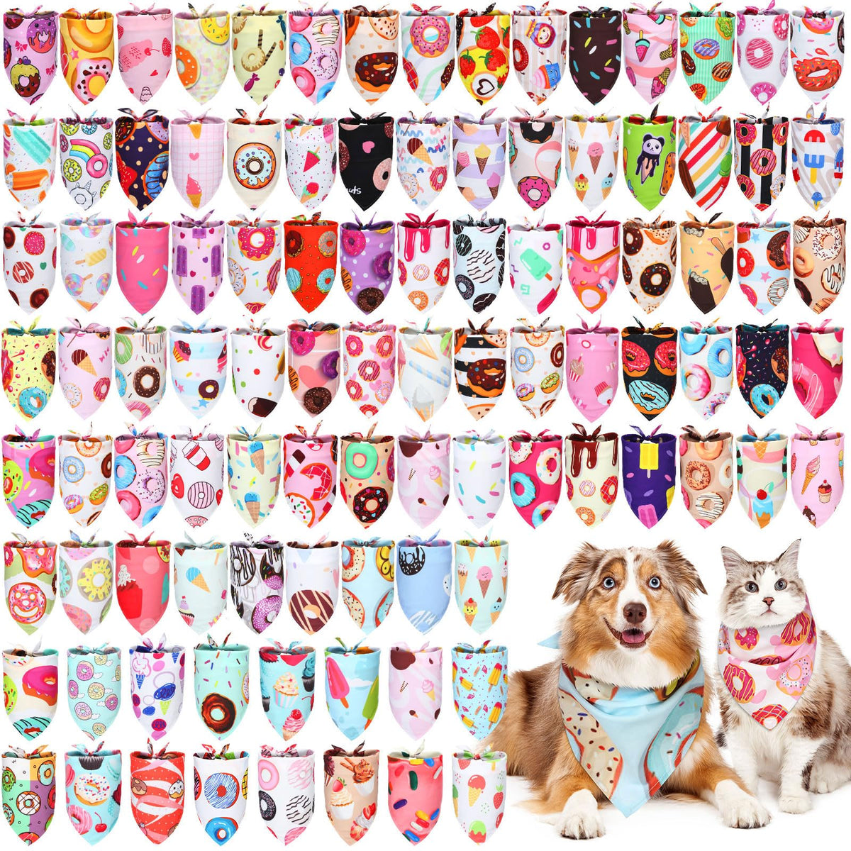 Huhumy Donut Dog Bandana bulk pack, front view, vibrant colors for stylish everyday wear.