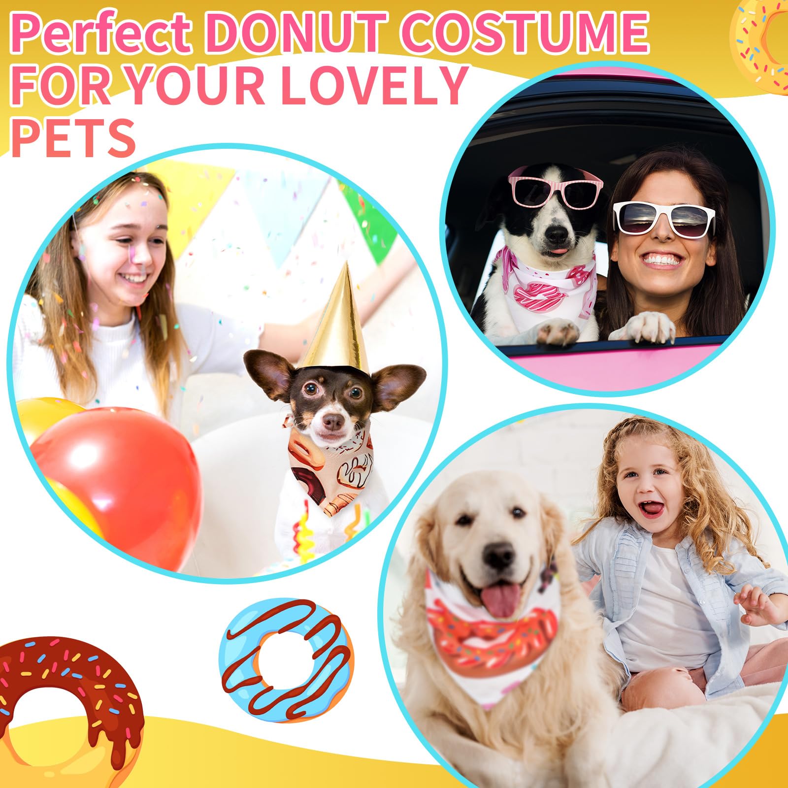 Huhumy Donut Dog Bandanas, versatile accessories for birthdays and park strolls.
