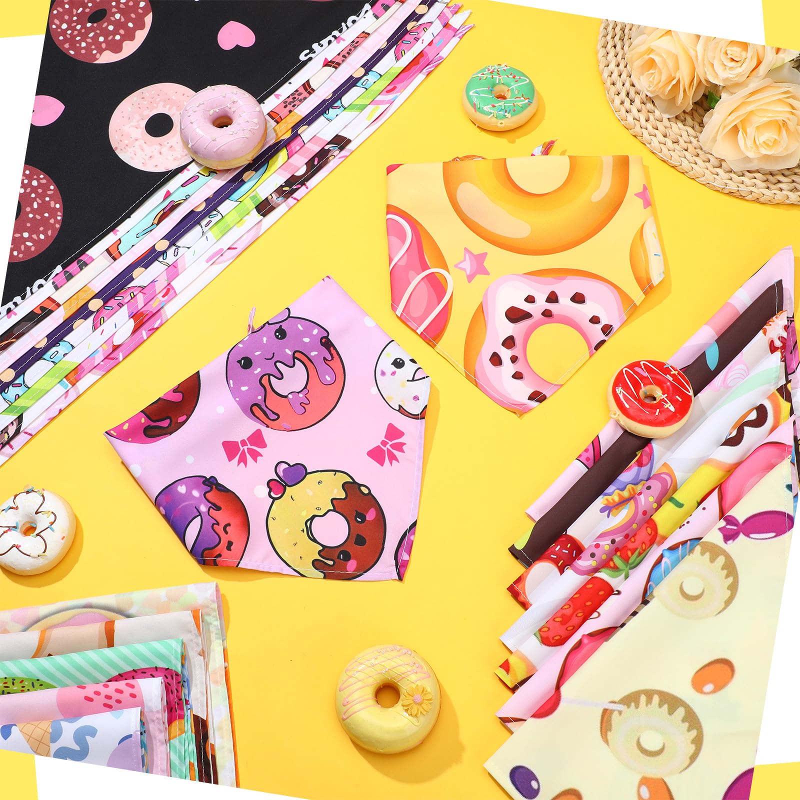 Huhumy Donut Dog Bandanas, triangle shape, adjustable fit for most medium dogs.