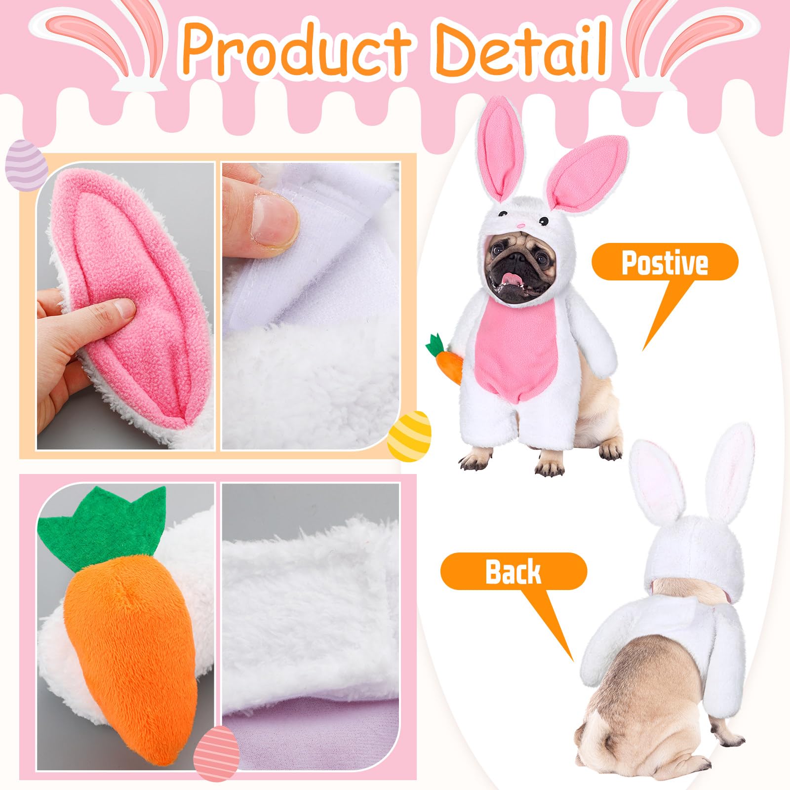 Huhumy Easter dog costume features neck and chest grip for easy, secure fitting
