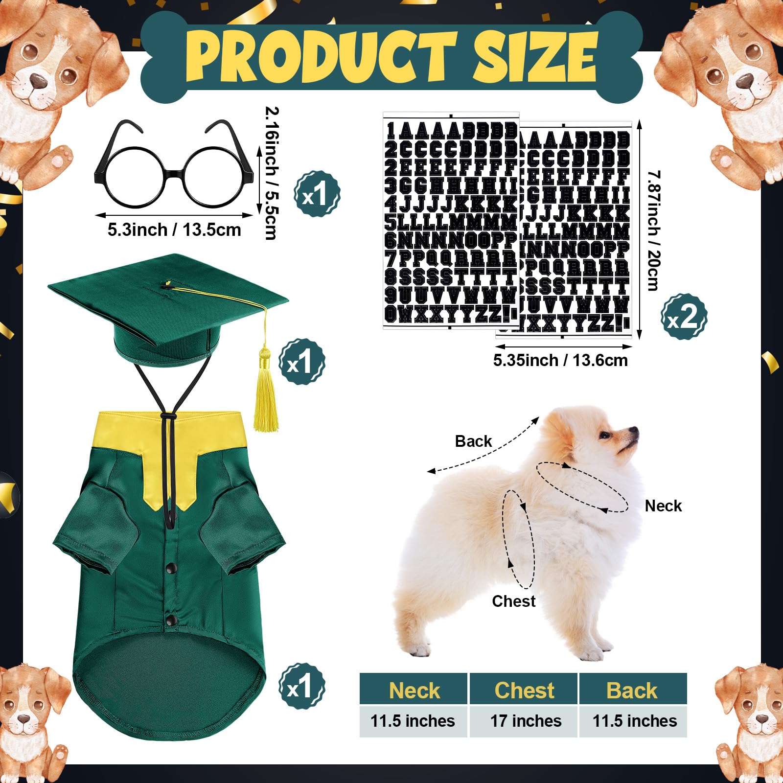 Huhumy pet graduation cap in green-yellow with tassel for celebrations