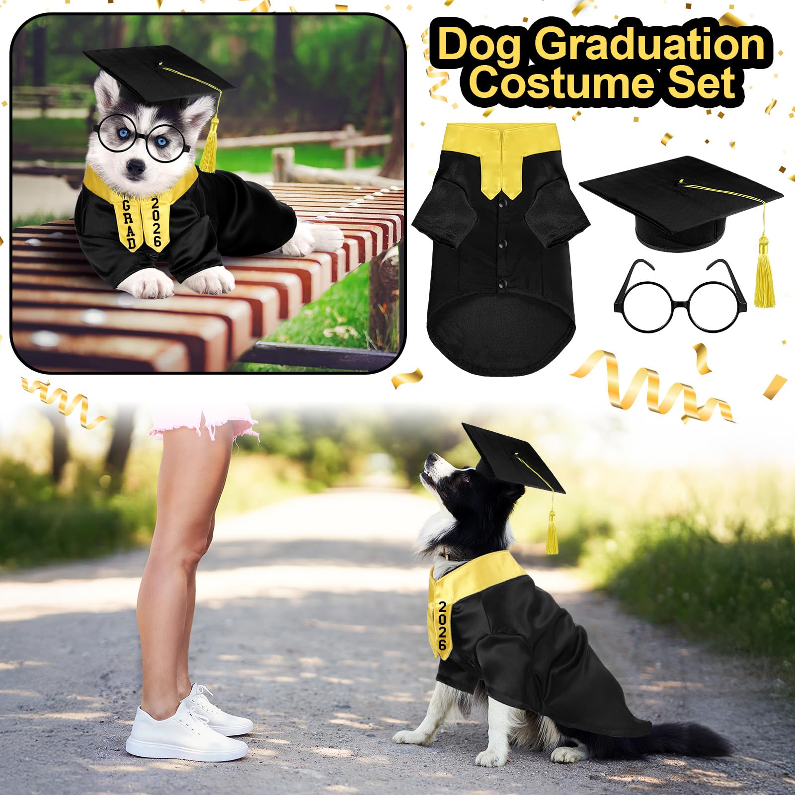 Huhumy graduation costume set for small dogs and cats.