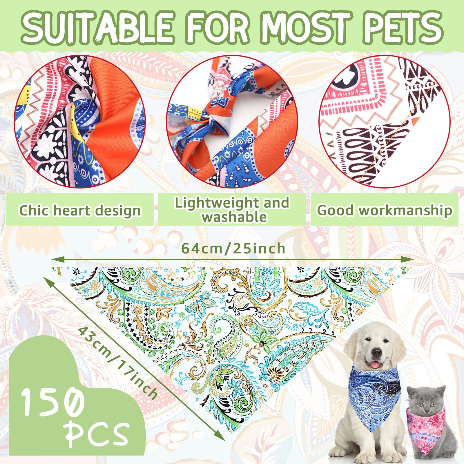 Huhumy paisley dog bandana green triangle for festive looks and easy outfit updates.