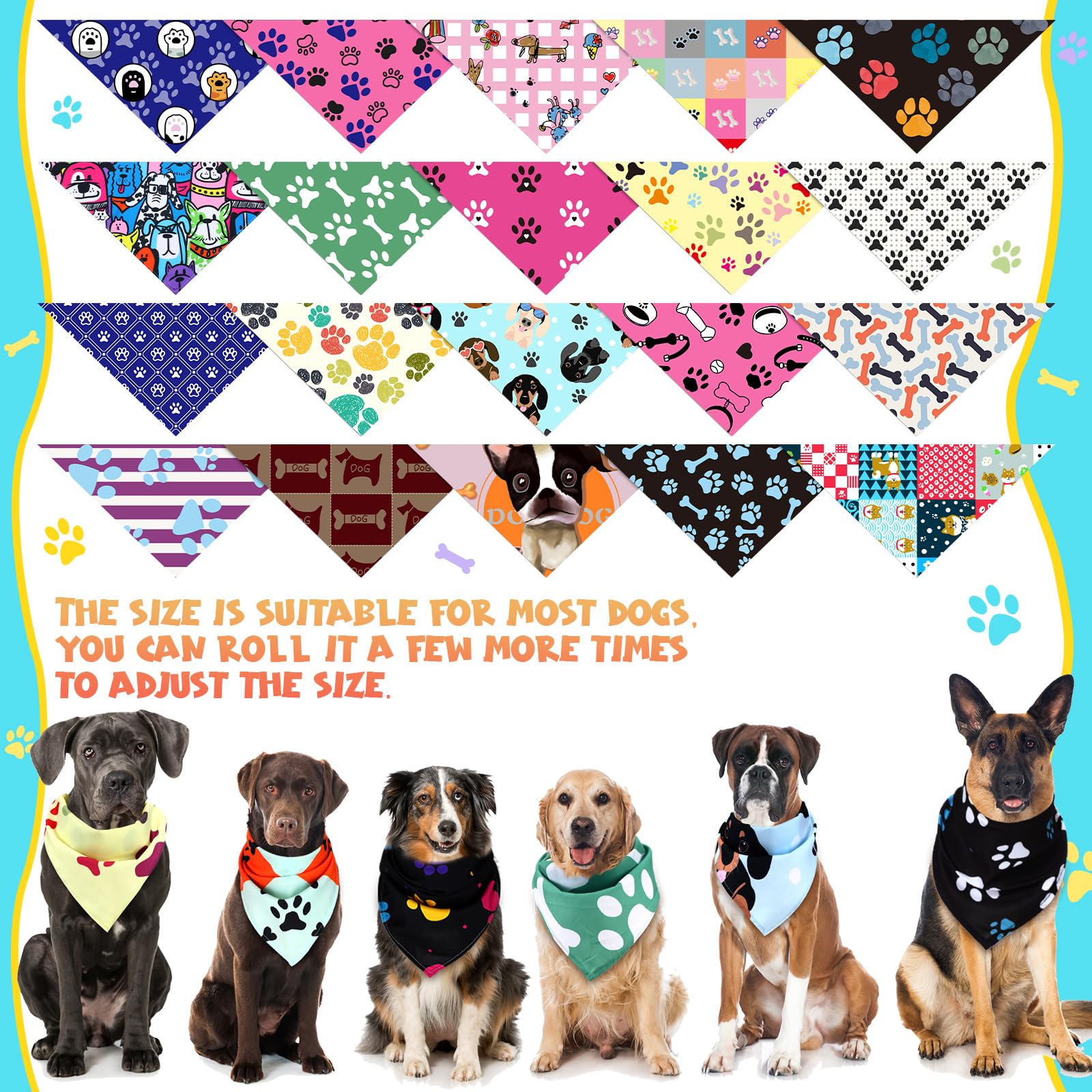 Huhumy paw dog bandanas pink bone pattern playful walks