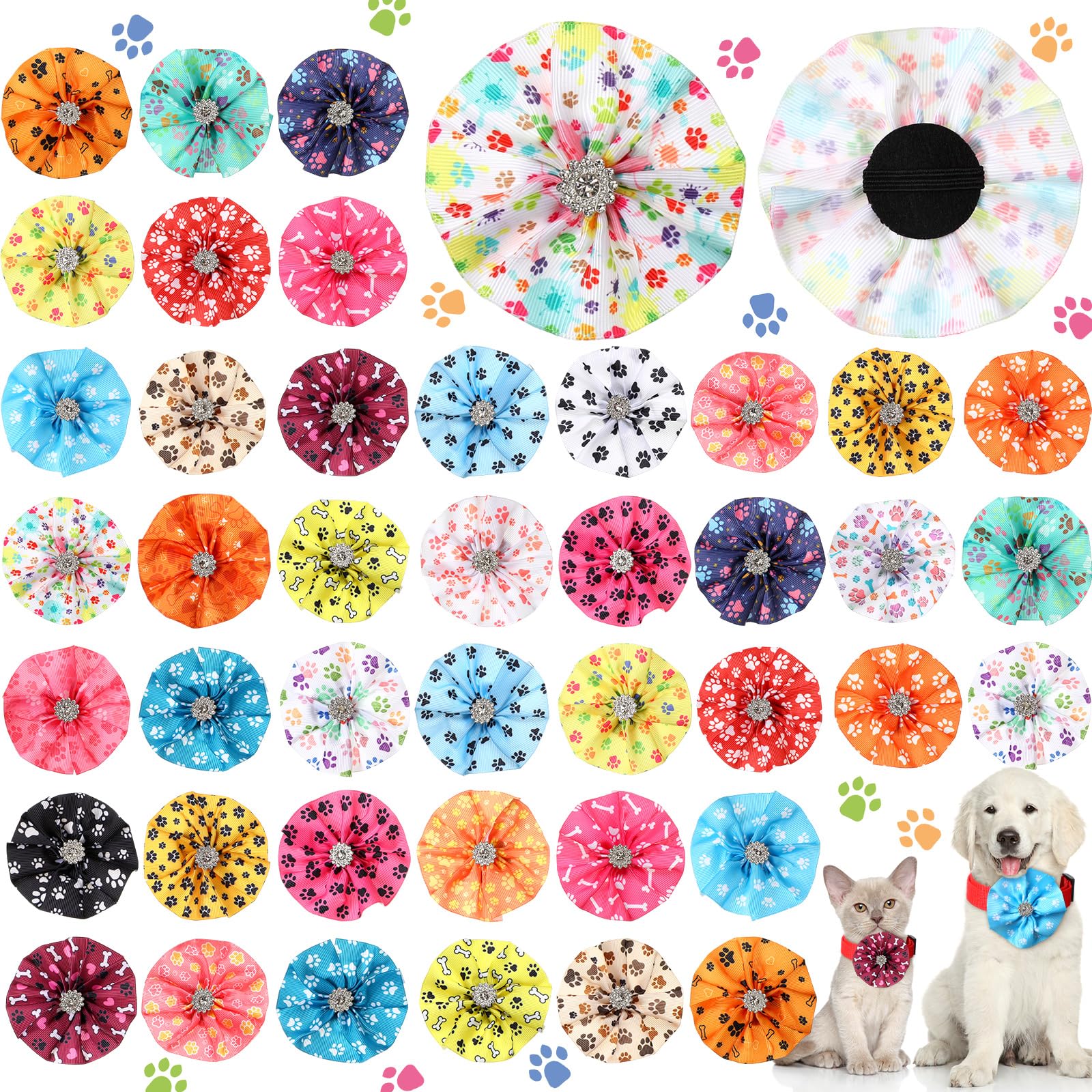 Huhumy paw print bow designs brighten a dog's collar for daily wear
