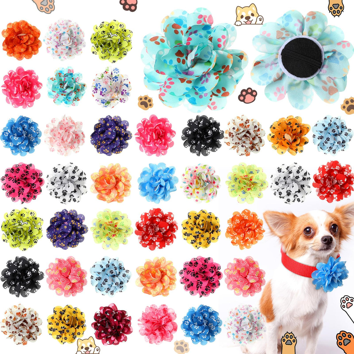 Huhumy paw print dog collar flowers embellishments add playful charm for daily wear.