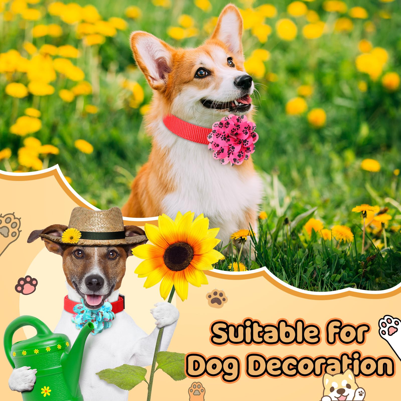 Huhumy paw print dog collar flowers decorations brighten collars with cute patterns.