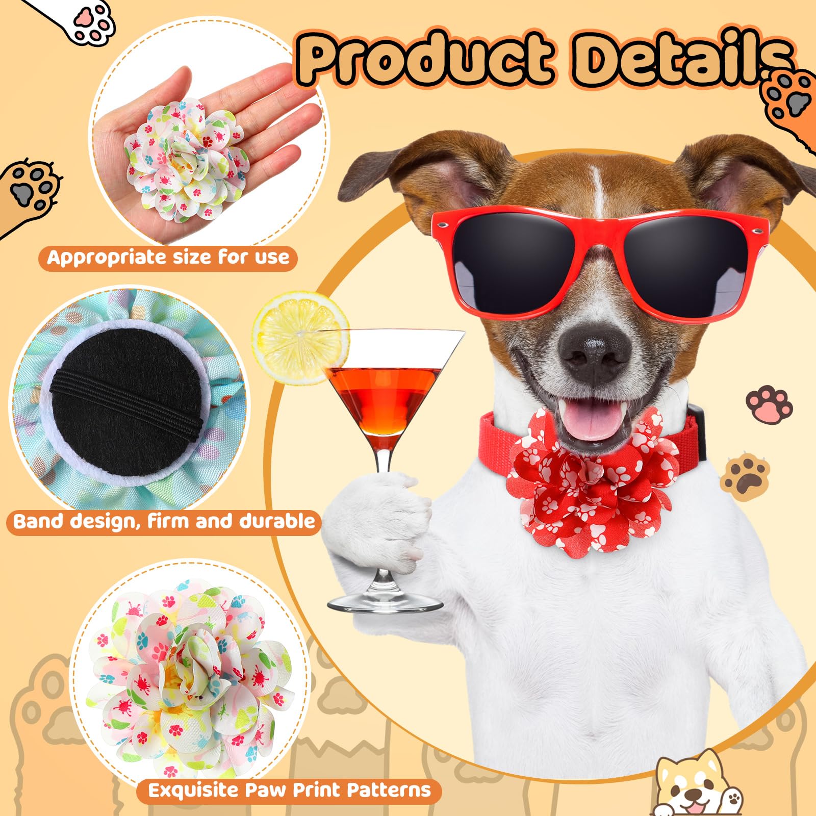 Huhumy paw print dog collar flowers accessory set offers versatile styling options.