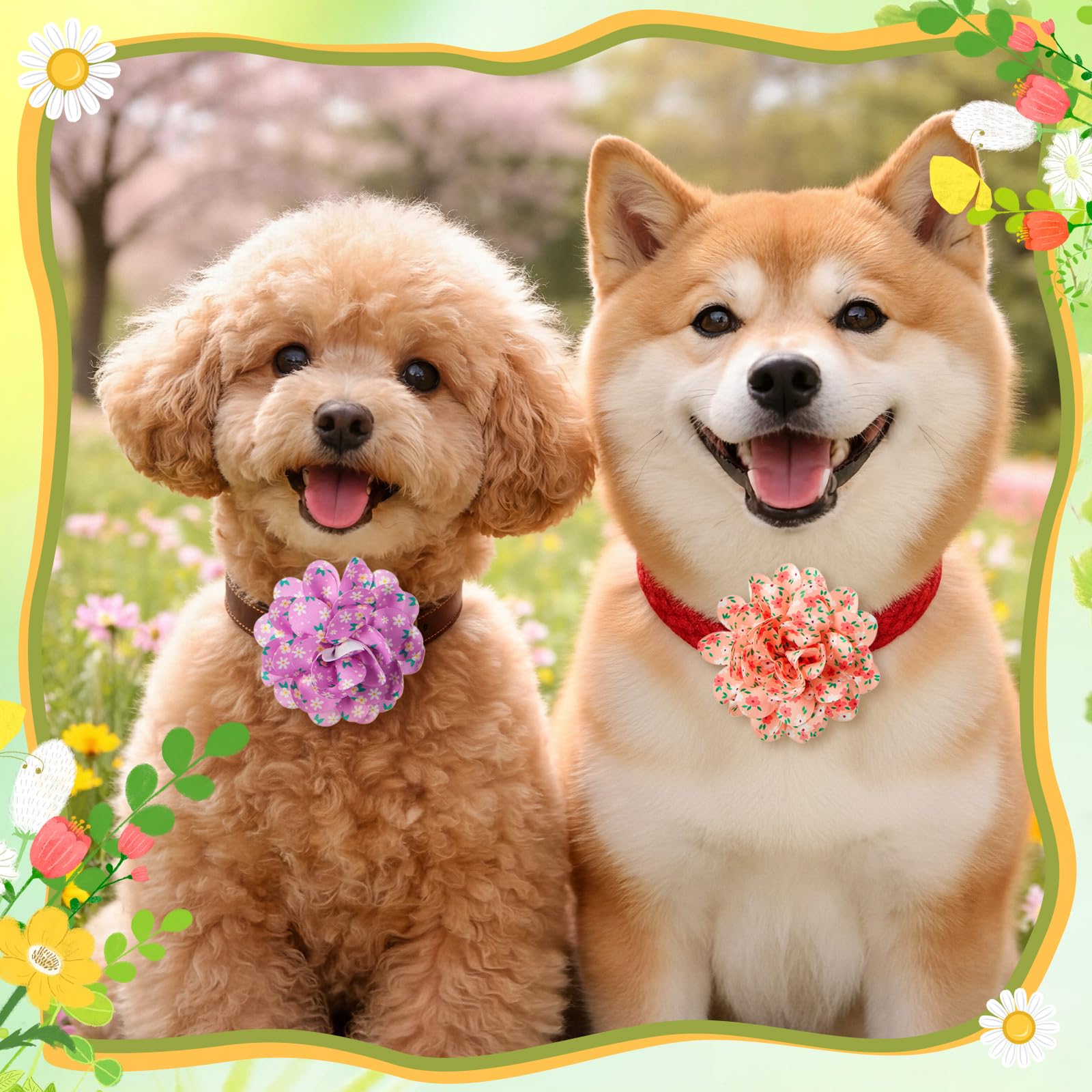 Huhumy spring dog collar flowers green leaves detail complements any collar color.