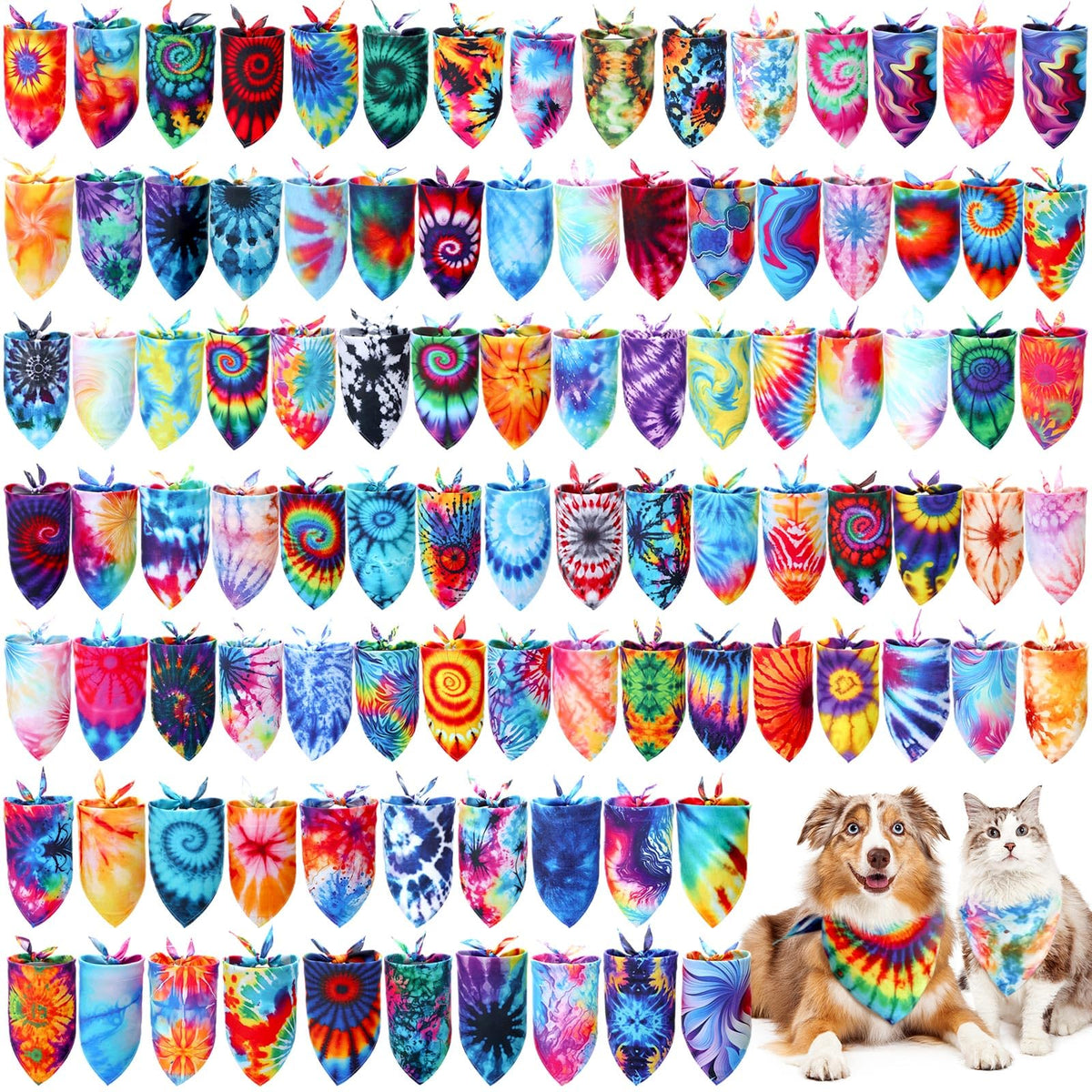 Huhumy tie-dye dog bandana pack - vibrant colors for stylish pets