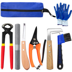 Huimpet 8-inch farrier kit image showing a complete hoof care set for multiple species