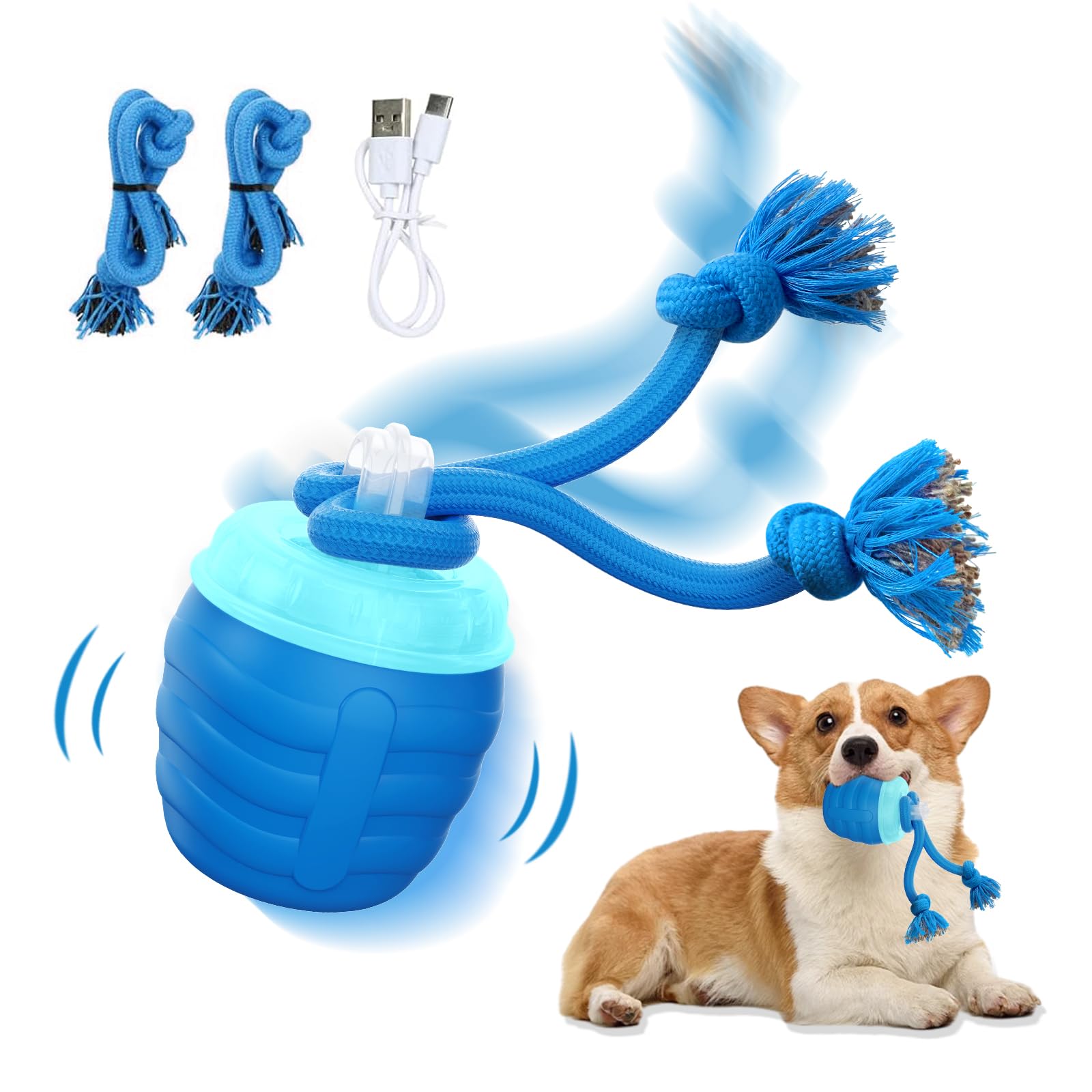 Huimpet interactive rolling ball toy in blue for small dogs' indoor play.