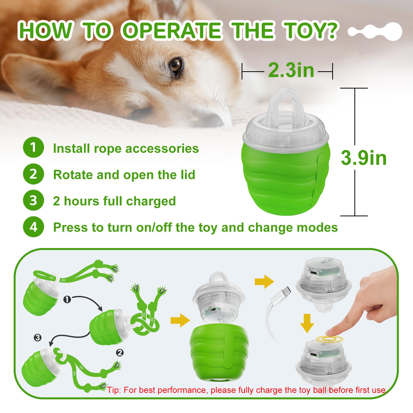 Huimpet USB-C rechargeable toy with green LED for silent or sound-enabled fun