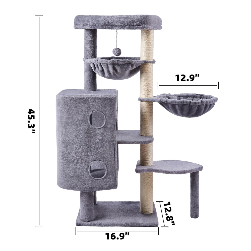 HUITREE cat tree with perches offers multi-level play and rest space for curious felines