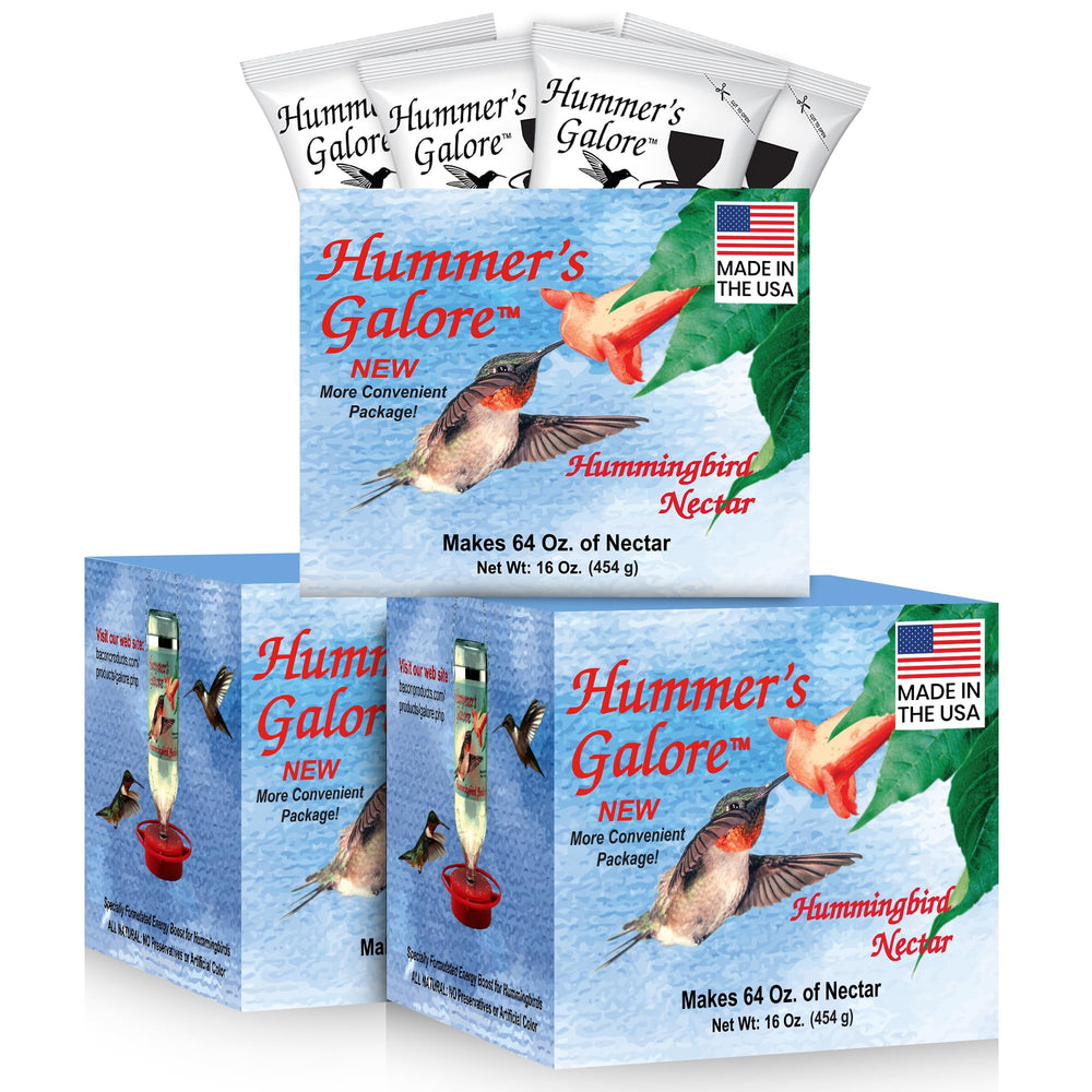 Hummer's Galore ready-to-mix nectar packets simplify feeding for hummingbirds.